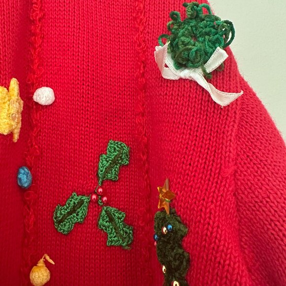 Berek Vintage Christmas Embellished Cardigan Sweater Festive -Large - Grannycore - Picture 4 of 6